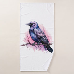 Black Raven on a Branch Bath Towel Set