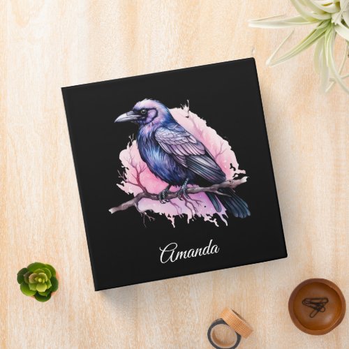 Black Raven on a Branch Illustration 3 Ring Binder