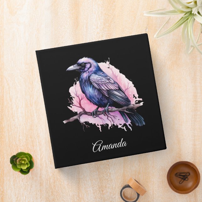 Black Raven on a Branch Illustration 3 Ring Binder (In Situ)