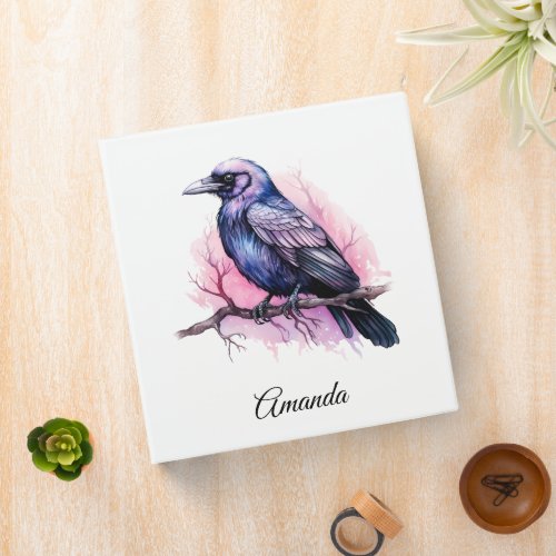 Black Raven on a Branch Illustration 3 Ring Binder