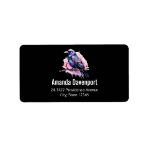 Black Raven on a Branch Illustration Address Label