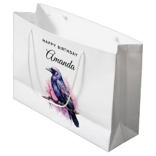 Black Raven on a Branch Illustration Birthday Large Gift Bag