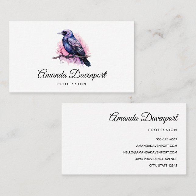 Black Raven on a Branch Illustration Business Card (Front/Back)