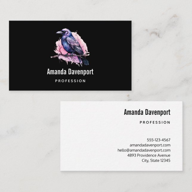 Black Raven on a Branch Illustration Business Card (Front/Back)