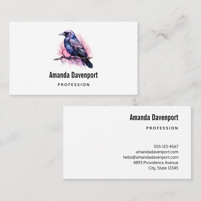 Black Raven on a Branch Illustration Business Card (Front/Back)