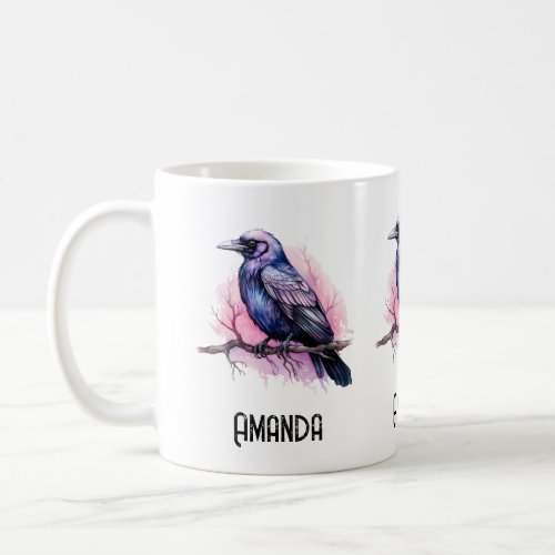 Black Raven on a Branch Illustration Coffee Mug