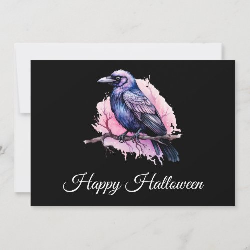 Black Raven on a Branch Illustration Halloween Thank You Card