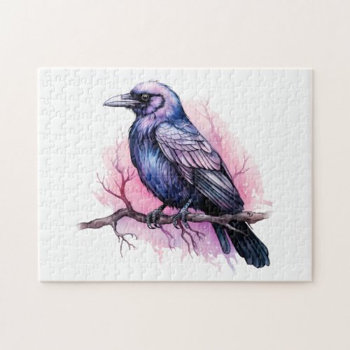 Black Raven on a Branch Illustration Jigsaw Puzzle