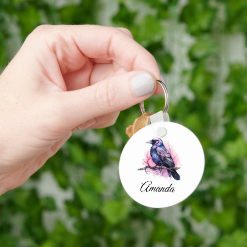 Black Raven on a Branch Illustration Keychain