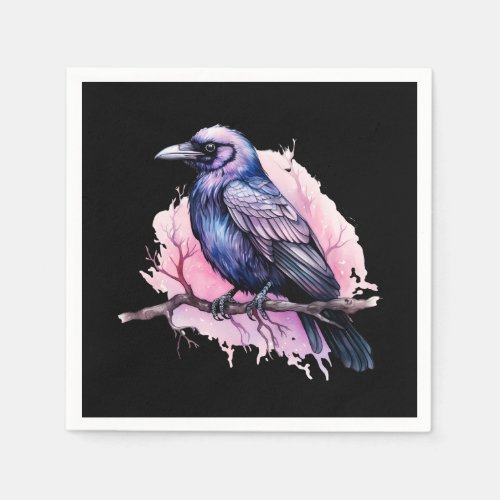 Black Raven on a Branch Illustration Napkins