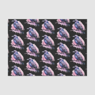 Black Raven on a Branch Illustration Pattern Tissue Paper