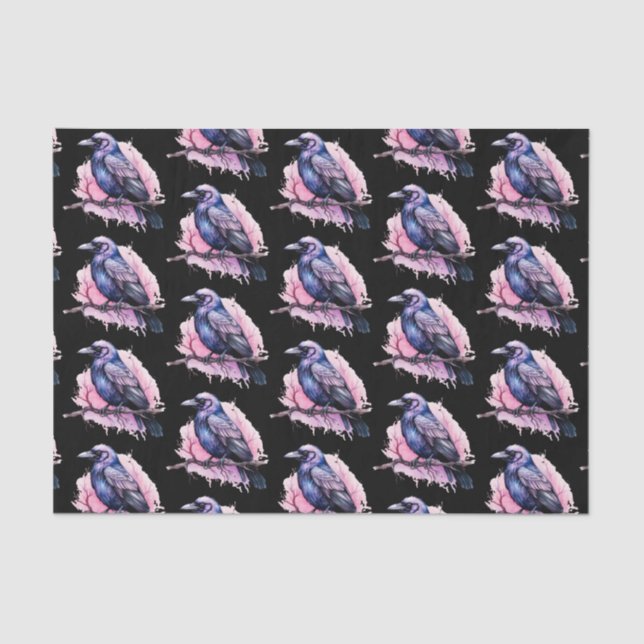 Black Raven on a Branch Illustration Pattern Tissue Paper (Front)