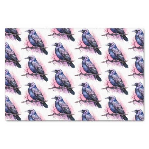 Black Raven on a Branch Illustration Pattern Tissue Paper