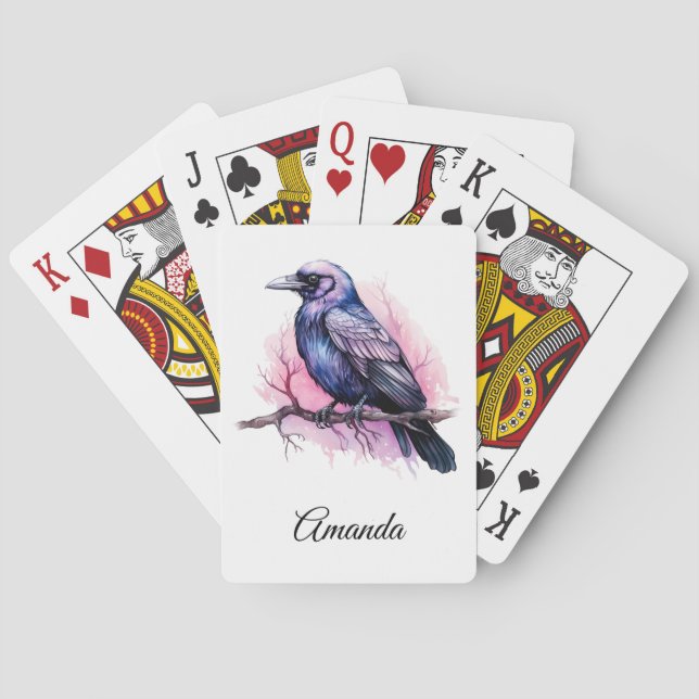 Black Raven on a Branch Illustration Poker Cards (Back)