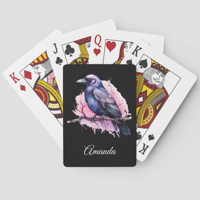 Black Raven on a Branch Illustration Poker Cards (Back)