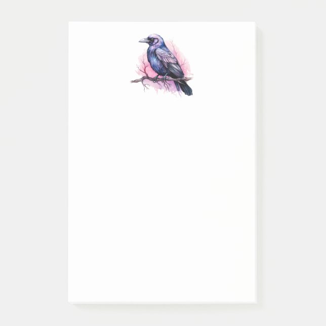 Black Raven on a Branch Illustration Post-it Notes (Front)