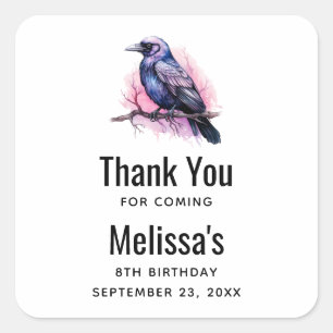 Black Raven on a Branch Illustration Square Sticker