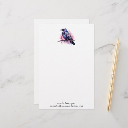 Black Raven on a Branch Illustration Stationery