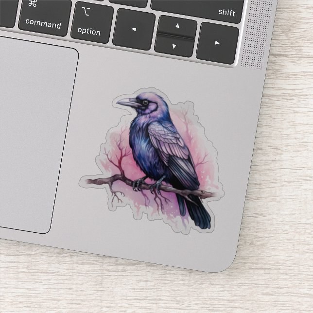 Black Raven on a Branch Illustration Sticker (Detail)