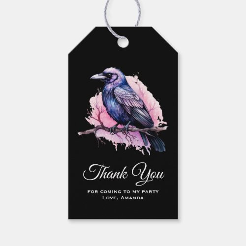 Black Raven on a Branch Illustration Thank You Gift Tags