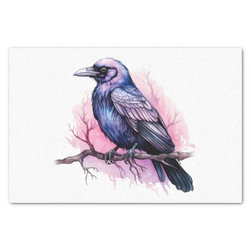 Black Raven on a Branch Illustration Tissue Paper