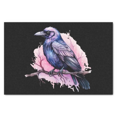 Black Raven on a Branch Illustration Tissue Paper