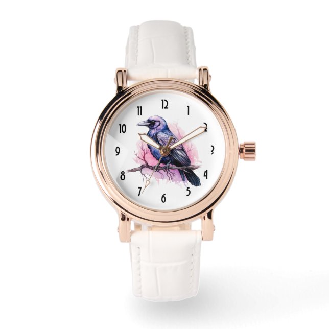 Black Raven on a Branch Illustration Watch (Front)