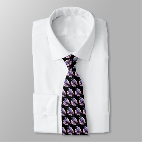 Black Raven on a Branch Pattern Neck Tie