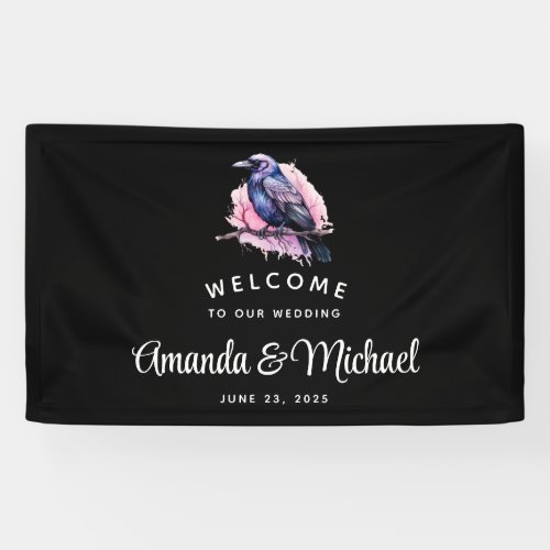 Black Raven on a Branch Wedding Welcome Banner