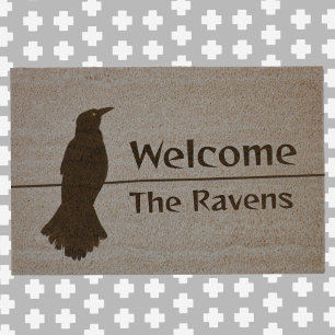 Black Raven on a Wire Welcome Natural Coir Fiber Doormat