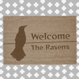Black Raven on a Wire Welcome Natural Coir Fiber Fiber Doormat