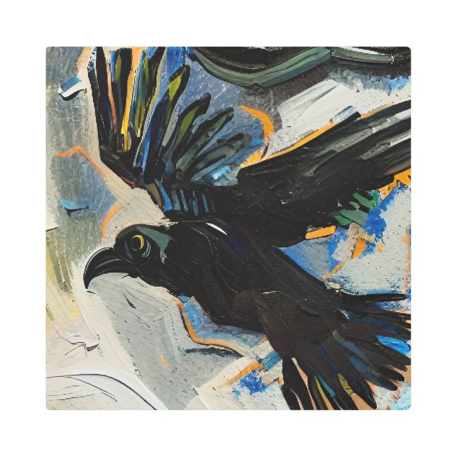 Black raven painting metal print (Front)