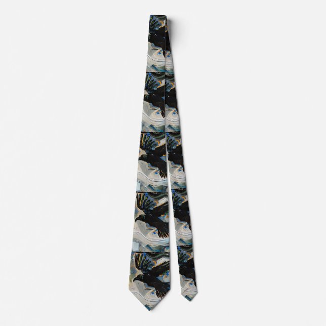 Black raven painting neck tie (Front)