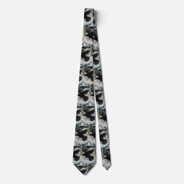 Black raven painting neck tie (Front)