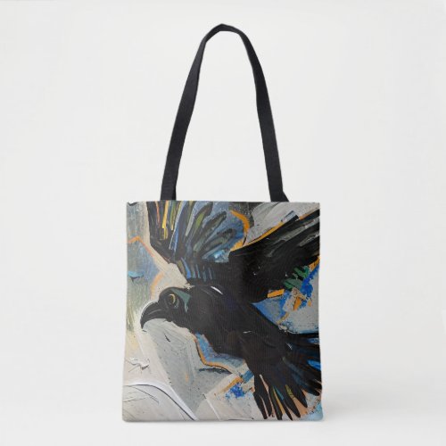 Black raven painting tote bag