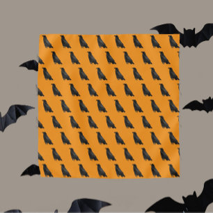 Black Raven Pattern on Orange Halloween Bandana