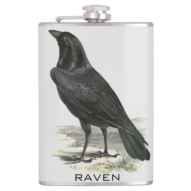 Black Raven Personalize Name Flask (Front)