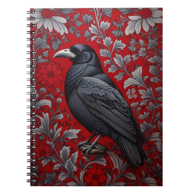 Black Raven Red Floral William Morris Inspired Notebook (Front)