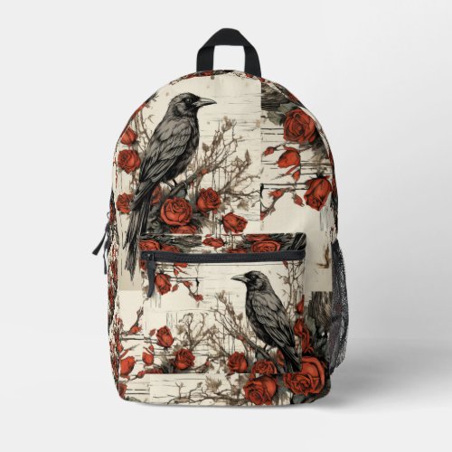 Black Raven  Red Roses Gothic Pattern Backpack