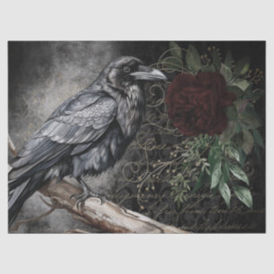 Black Raven Rose Whimsical Tissue Paper