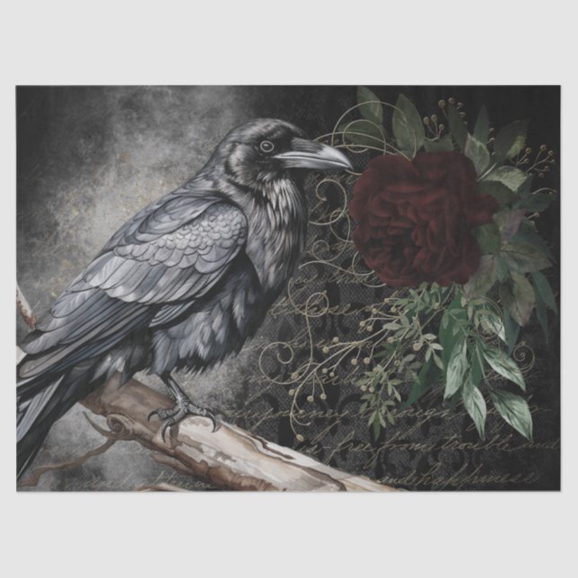 Black Raven Rose Whimsical Tissue Paper (Front)