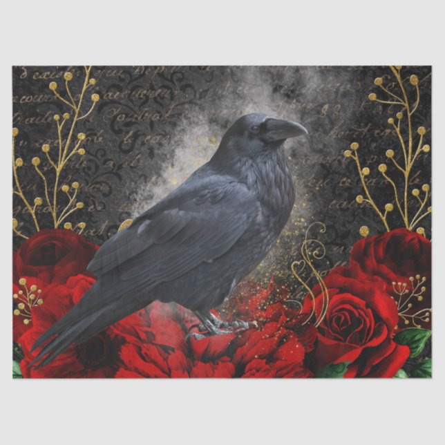 Black Raven Rose Whimsical Tissue Paper (Front)
