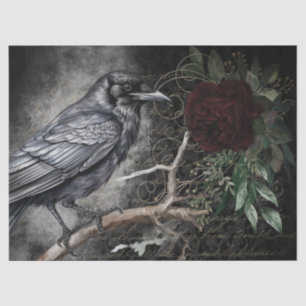 Black Raven Rose Whimsical Tissue Paper