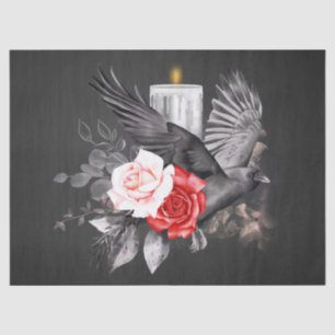 Black Raven Rose Whimsical Watercolor Decoupage Tissue Paper