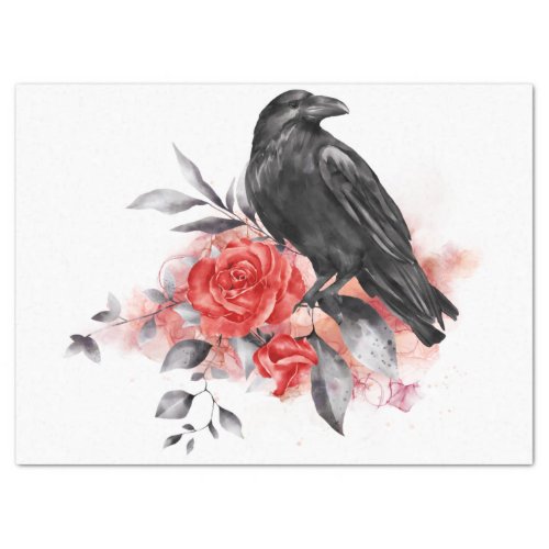 Black Raven Rose Whimsical Watercolor Tissue Paper