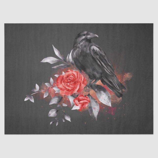 Black Raven Rose Whimsical Watercolor Tissue Paper (Front)