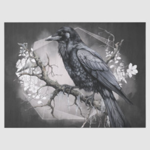 Black Raven Rose Whimsical Watercolor Tissue Paper