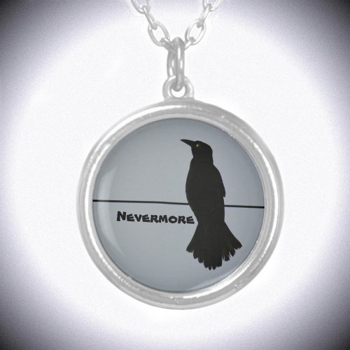 Black Raven Silhouette Customizable Silver Plated Necklace