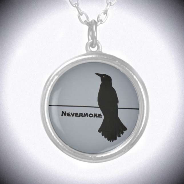 Black Raven Silhouette Customizable Silver Plated Necklace (Creator Uploaded)