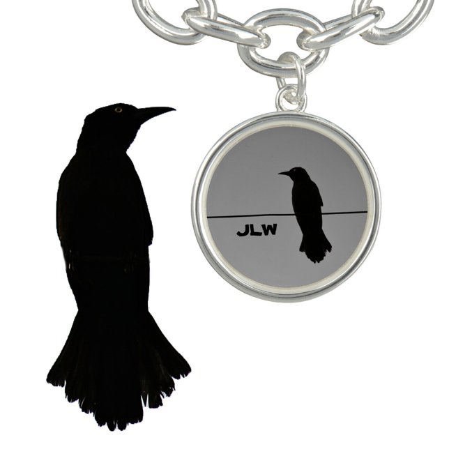 Black Raven Silhouette Gray Initials Bracelet (Creator Uploaded)